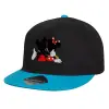 Child's Flat Snapback Hat, Black/Blue (100% COTTON, CHILD, UNISEX, ONE SIZE)