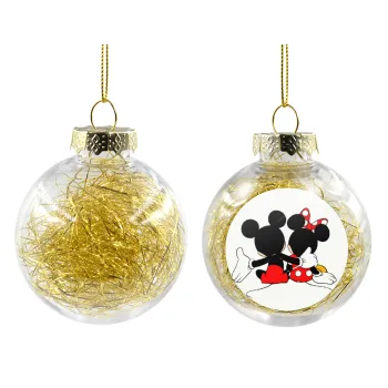 mickey and minnie hags, Transparent Christmas tree ball ornament with gold filling 8cm