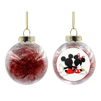 mickey and minnie hags, Transparent Christmas tree ball ornament with red filling 8cm