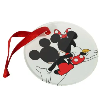 mickey and minnie hags, Christmas ornament glass 9cm