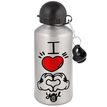 comics hands love, Metallic water jug, Silver, aluminum 500ml