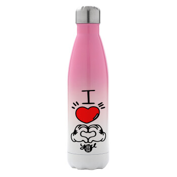 comics hands love, Metal mug thermos Pink/White (Stainless steel), double wall, 500ml