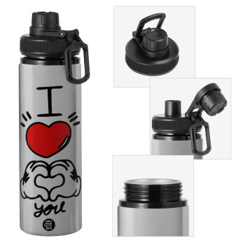 comics hands love, Metallic water bottle with safety cap, 850ml aluminum