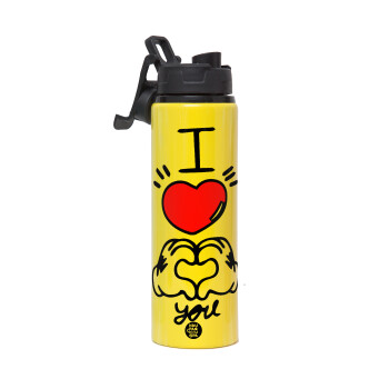 comics hands love, Metallic water bottle with safety lid, 850ml aluminum