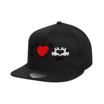 comics hands love, Καπέλο παιδικό Flat Snapback, Μαύρο (100% ΒΑΜΒΑΚΕΡΟ, ΠΑΙΔΙΚΟ, UNISEX, ONE SIZE)