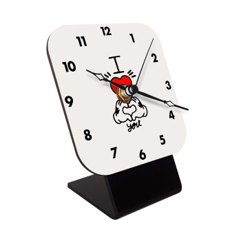 comics hands love, Quartz Wooden table clock with hands (10cm)