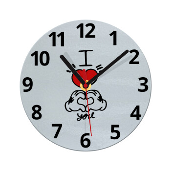 comics hands love, Ρολόι τοίχου γυάλινο (20cm)