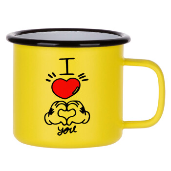 comics hands love, Metallic enamel MATT Yellow cup 360ml