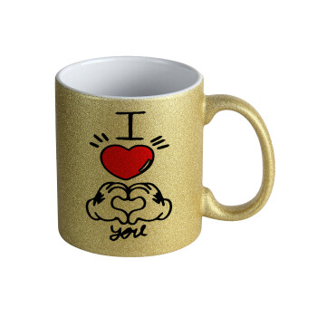 comics hands love, Κούπα Χρυσή Glitter που γυαλίζει, κεραμική, 330ml