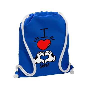 comics hands love, Τσάντα πλάτης πουγκί GYMBAG Μπλε, με τσέπη (40x48cm) & χονδρά κορδόνια