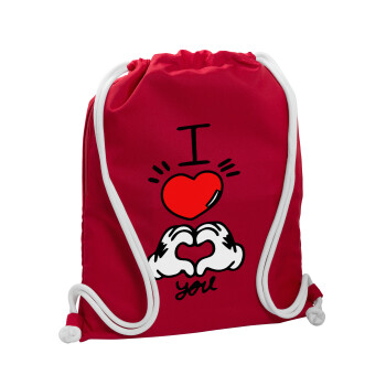 comics hands love, Τσάντα πλάτης πουγκί GYMBAG Κόκκινη, με τσέπη (40x48cm) & χονδρά κορδόνια