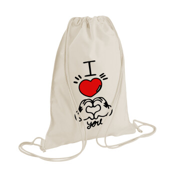 comics hands love, Τσάντα πλάτης πουγκί GYMBAG natural (28x40cm)