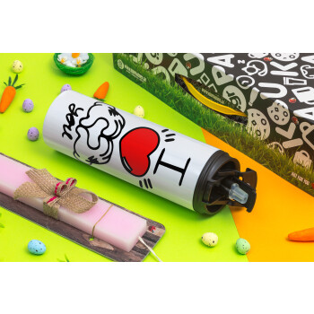 comics hands love, Easter candle,Travel Tumbler 2 Lids, with metal straw & cleaning brush & aromatic flat candle (30cm) (PINK)