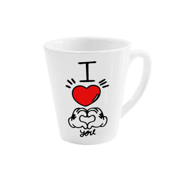 comics hands love, Κούπα κωνική Latte Λευκή, κεραμική, 300ml