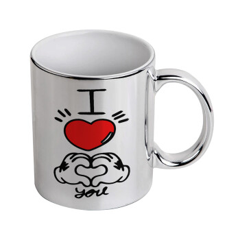 comics hands love, Mug ceramic, silver mirror, 330ml
