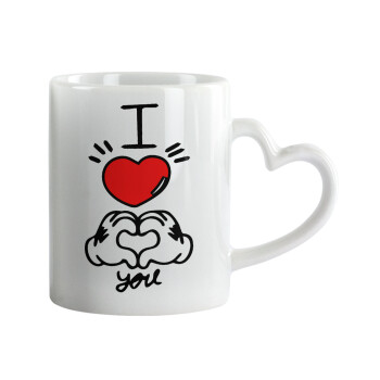 comics hands love, Κούπα καρδιά χερούλι λευκή, κεραμική, 330ml