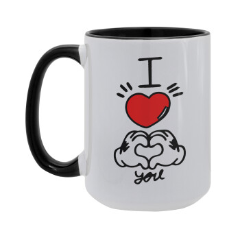 comics hands love, Κούπα Mega 15oz, κεραμική Μαύρη, 450ml