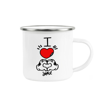 comics hands love, Metallic enamel cup white 360ml