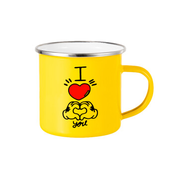 comics hands love, Yellow Enamel Metallic Cup 360ml
