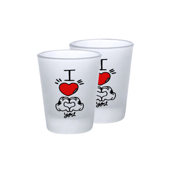 comics hands love, Σφηνοπότηρα γυάλινα 45ml του πάγου (2 τεμάχια)