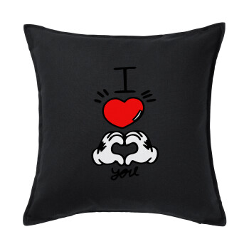 comics hands love, Μαξιλάρι καναπέ Μαύρο 100% βαμβάκι, περιέχεται το γέμισμα (50x50cm)