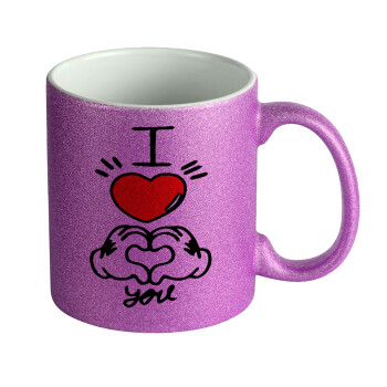 comics hands love, Κούπα Μωβ Glitter που γυαλίζει, κεραμική, 330ml