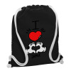 Τσάντα πλάτης πουγκί GYMBAG Μαύρη, με τσέπη (40x48cm) & χονδρά λευκά κορδόνια