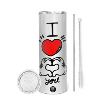 comics hands love, Tumbler stainless steel 600ml, with metal straw & cleaning brush