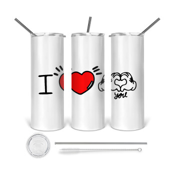 comics hands love, Tumbler stainless steel 600ml, with metal straw & cleaning brush
