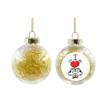 comics hands love, Χριστουγεννιάτικη μπάλα δένδρου διάφανη με χρυσό γέμισμα 8cm