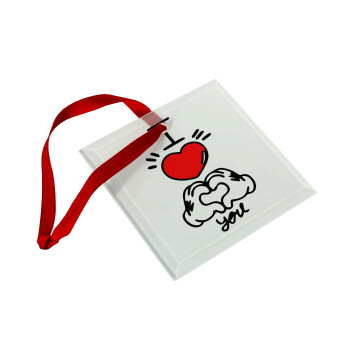 comics hands love, Christmas ornament, glass square ornament 9x9cm