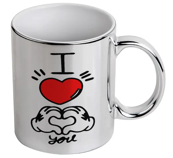 comics hands love — Κούπα κεραμική, ασημένια καθρέπτης, 330ml
