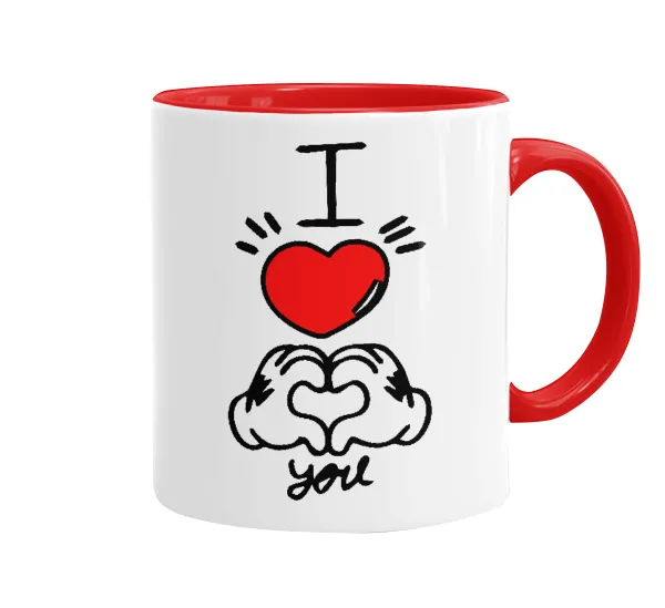 comics hands love — Κούπα χρωματιστή κόκκινη, κεραμική, 330ml