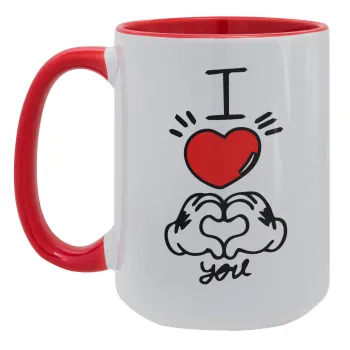 comics hands love, Κούπα Mega 15oz, κεραμική Κόκκινη, 450ml