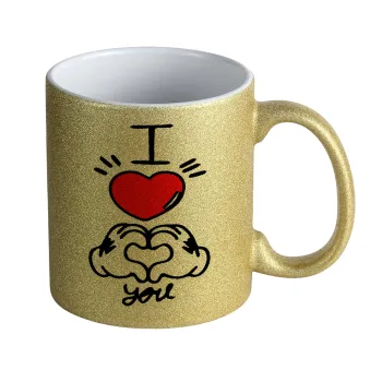 comics hands love, Κούπα Χρυσή Glitter που γυαλίζει, κεραμική, 330ml