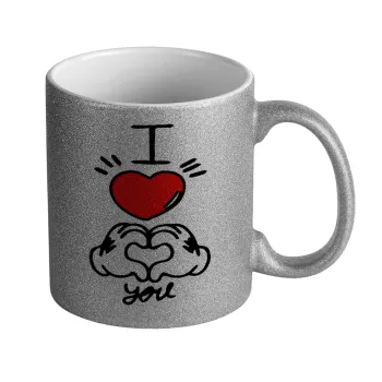 comics hands love, Κούπα Ασημένια Glitter που γυαλίζει, κεραμική, 330ml