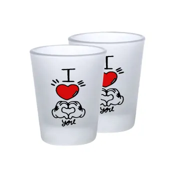 comics hands love, Σφηνοπότηρα γυάλινα 45ml του πάγου (2 τεμάχια)