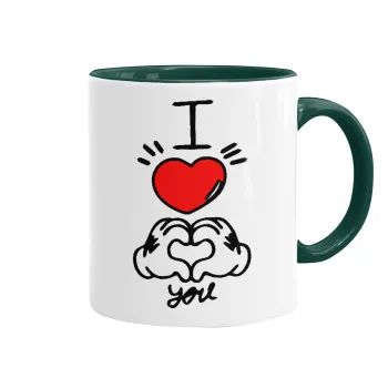 comics hands love, Mug colored green, ceramic, 330ml