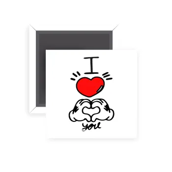 comics hands love, Μαγνητάκι ψυγείου τετράγωνο διάστασης 5x5cm