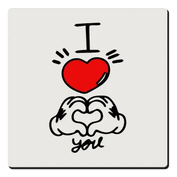 comics hands love, Τετράγωνο μαγνητάκι ξύλινο 6x6cm