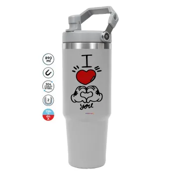 comics hands love, GREY color, 890ml (30oz) stainless Steel Tumbler with Handle