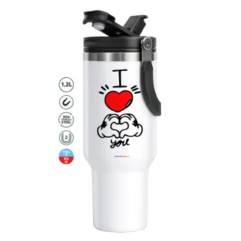 comics hands love, Mega Stainless steel Tumbler with lid, double wall 1,2L