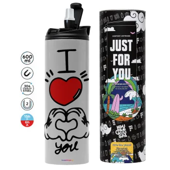 comics hands love, Tumbler stainless steel GREY 600ml