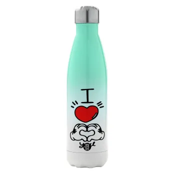 comics hands love, Metal mug thermos Green/White (Stainless steel), double wall, 500ml