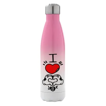 comics hands love, Μεταλλικό παγούρι θερμός Ροζ/Λευκό (Stainless steel), διπλού τοιχώματος, 500ml