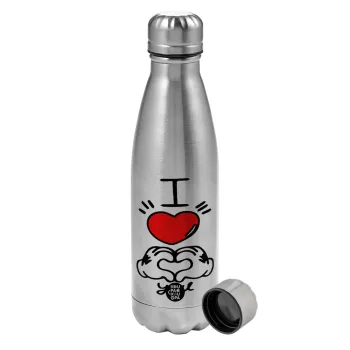 comics hands love, Metallic water bottle, stainless steel, 750ml