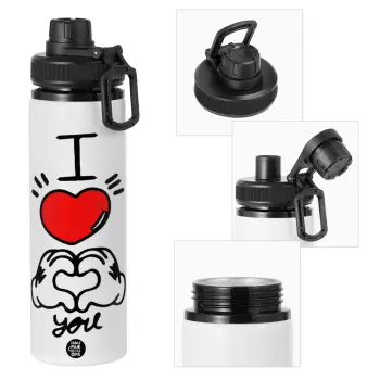 comics hands love, Metal water bottle with safety cap, aluminum 850ml