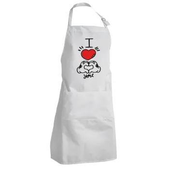 comics hands love, Ποδιά Σεφ Ολόσωμη Ενήλικων (με ρυθμιστικά και 2 τσέπες)