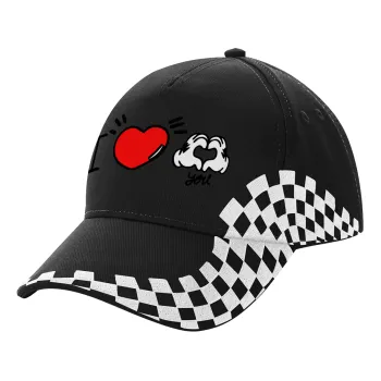 comics hands love, Καπέλο Ενηλίκων Ultimate ΜΑΥΡΟ RACING, (100% ΒΑΜΒΑΚΕΡΟ DRILL, ΕΝΗΛΙΚΩΝ, UNISEX, ONE SIZE)