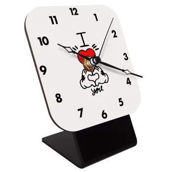 comics hands love, Quartz Wooden table clock with hands (10cm)